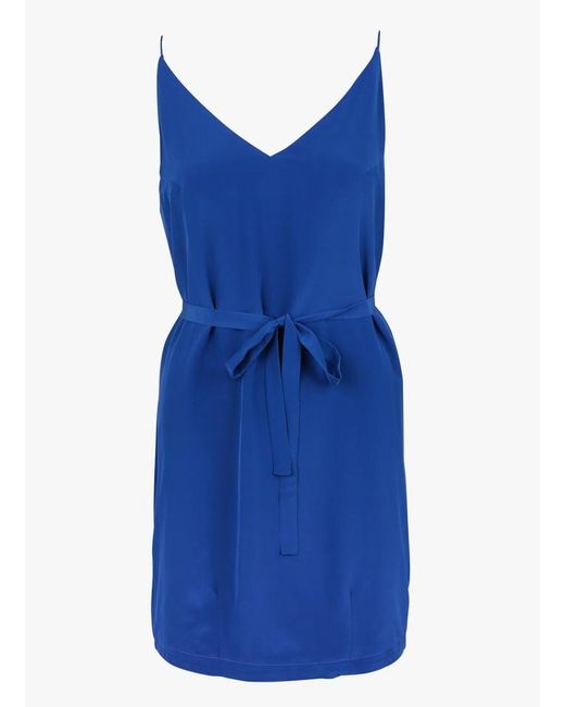 Robe Courte Col V En Soie Femme Karma Koma en coloris Bleu Lyst