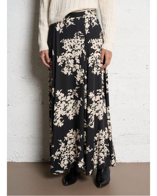 Jupe Longue Fluide Évasée À Motifs Femme One Step en coloris Black
