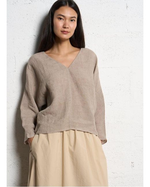 Top Col V En Lin Femme MASSCOB en coloris Natural