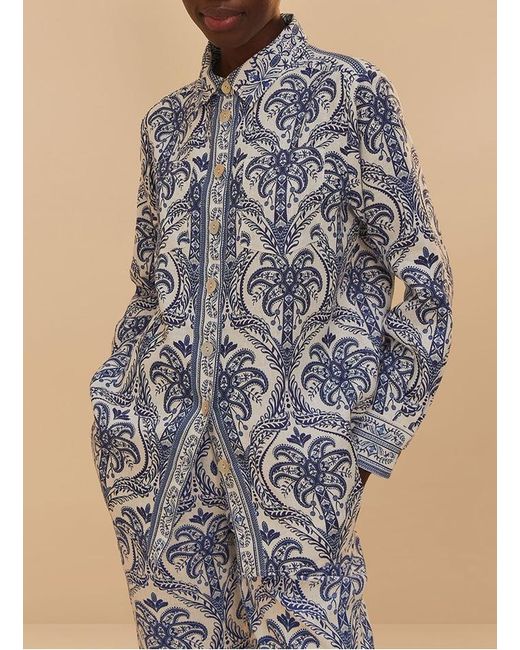 Chemise Col Classique En Lin Mélangé Femme Farm Rio en coloris Blue