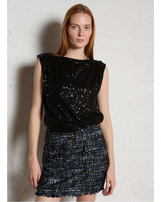 Top Fluide Sans Manches Sequins Femme MAISON 123 en coloris Black