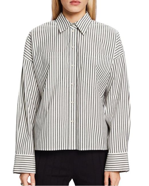 Chemise Ample Col Classique En Coton Mélangé À Rayures Femme Esprit en coloris Gray