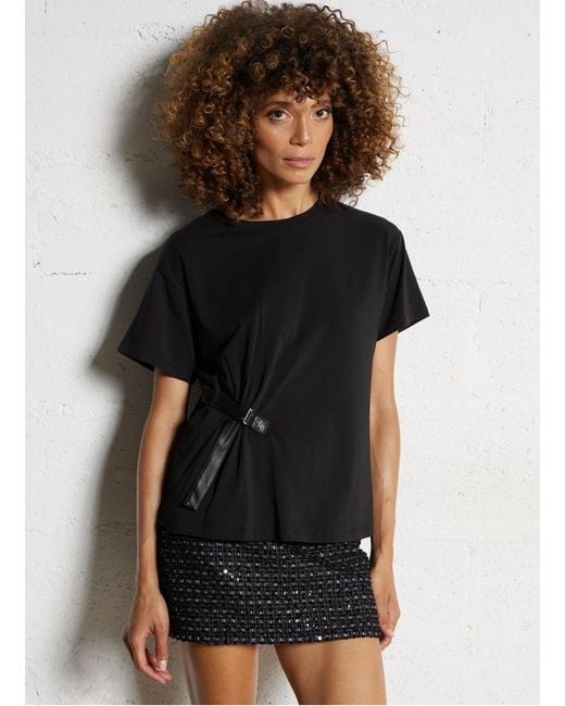 Tee-Shirt Col Rond En Coton Mélangé Femme Liu Jo en coloris Black