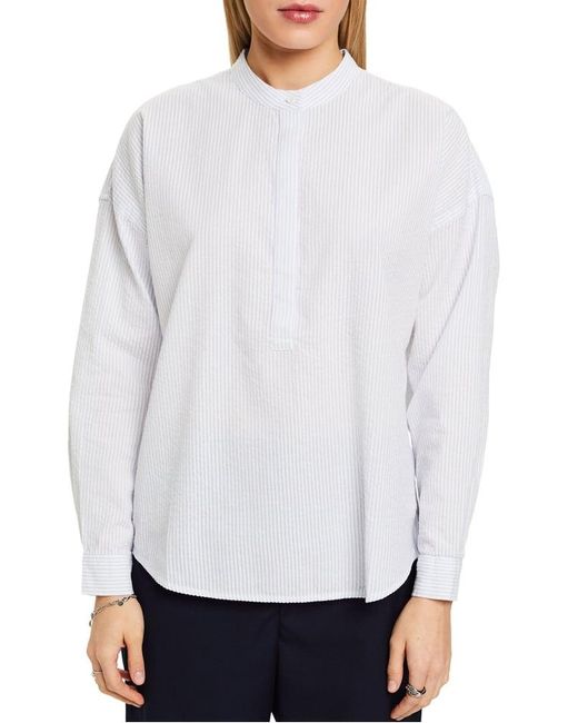 Chemise Ample Col Mao En Coton Rayé Femme Esprit en coloris White
