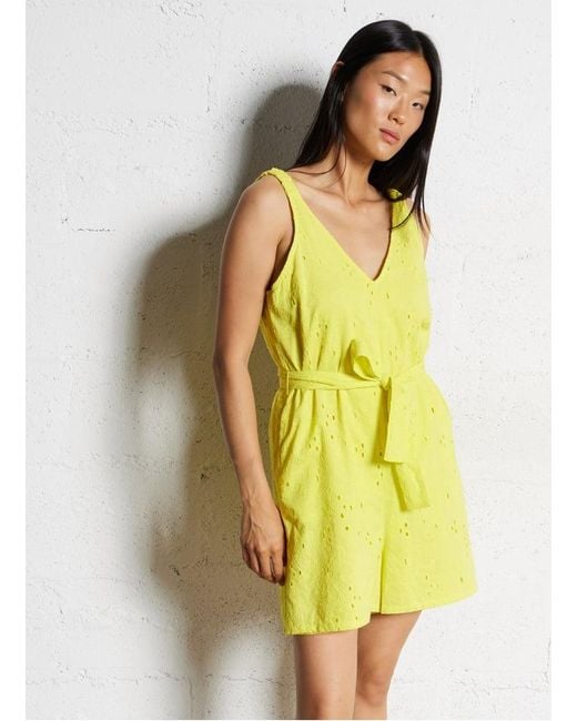 Combi Short Col V En Coton Femme One Step en coloris Yellow