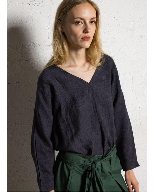 Top Col V En Lin Femme MASSCOB en coloris Black