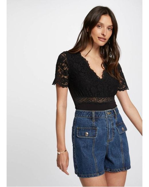 Body Manches Courtes En Dentelle Femme Morgan en coloris Blue