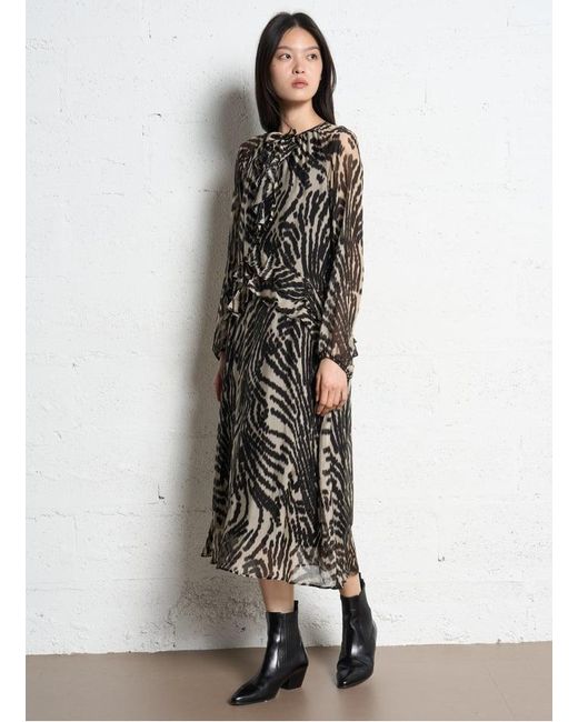 Robe Midi Col V Imprimée Femme IKKS en coloris White