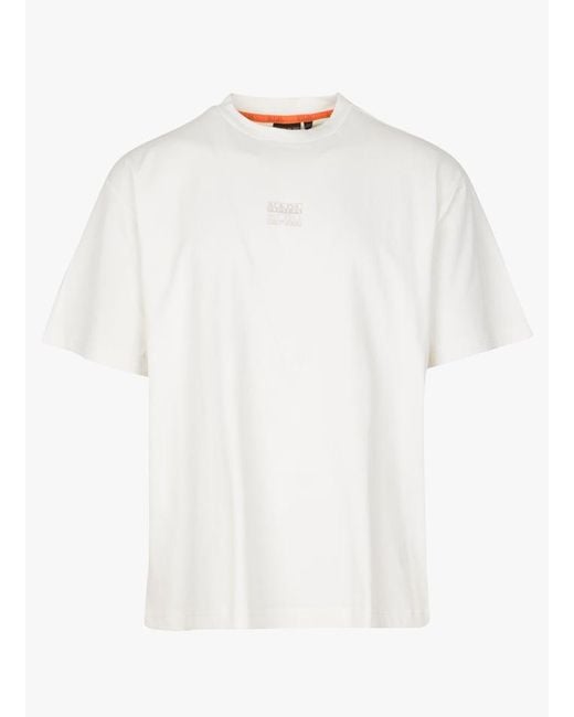 Tee-Shirt Ample Col Rond Imprimé En Coton Napapijri pour homme en coloris White