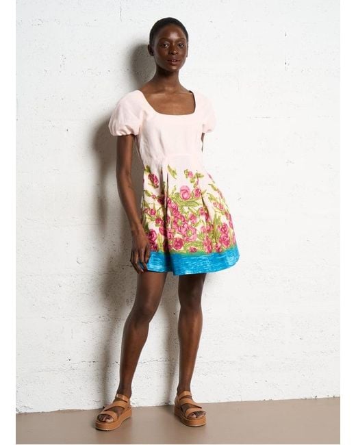 Robe Courte À Imprimé Floral En Lin Et Coton Mélangés Femme Max Mara en coloris Pink
