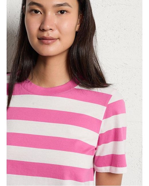 Tee-Shirt Rayé Manches Courtes Femme Majestic Filatures en coloris Pink