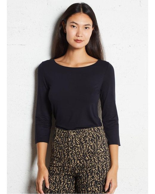 Tee-Shirt Col Bateau Femme Majestic Filatures en coloris Black