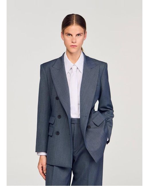 Veste De Tailleur Ajustée À Rayures Femme Sandro en coloris Blue