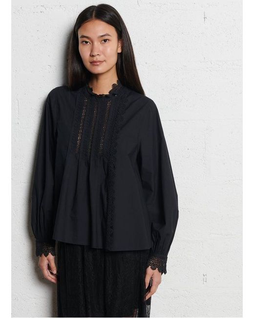 Blousse Col Montant En Coton Femme Louise Misha en coloris Black