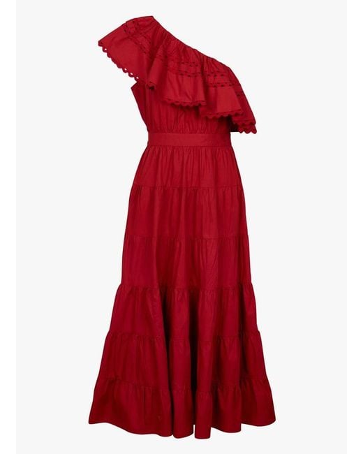 Robe Longue Col Bardo Asymétrique En Coton Femme Antik Batik en coloris Red