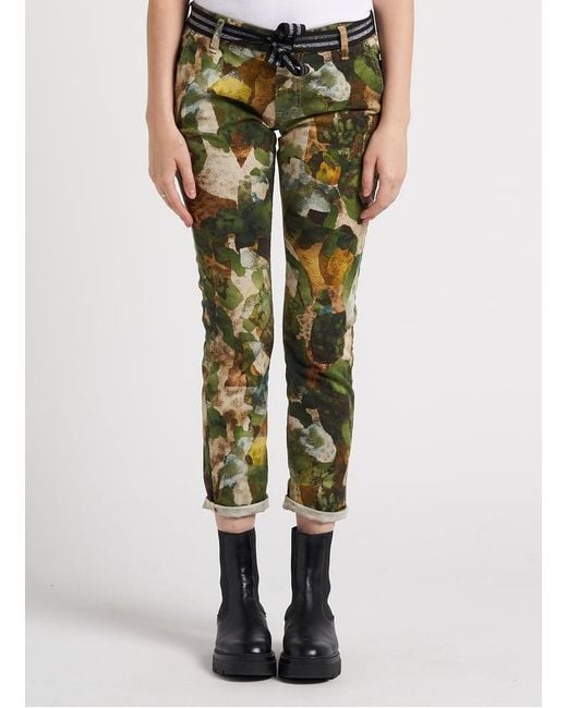 Pantalon Chino En Coton Imprimé Femme Please en coloris Green