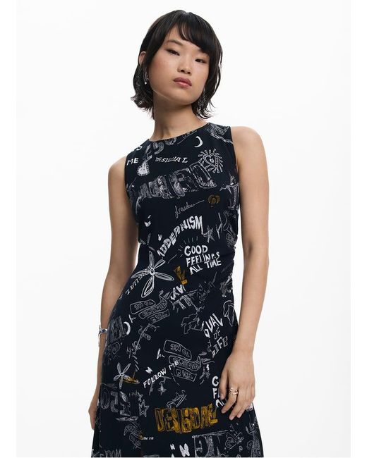 Robe Midi Col Rond Imprimée Femme Desigual en coloris Blue