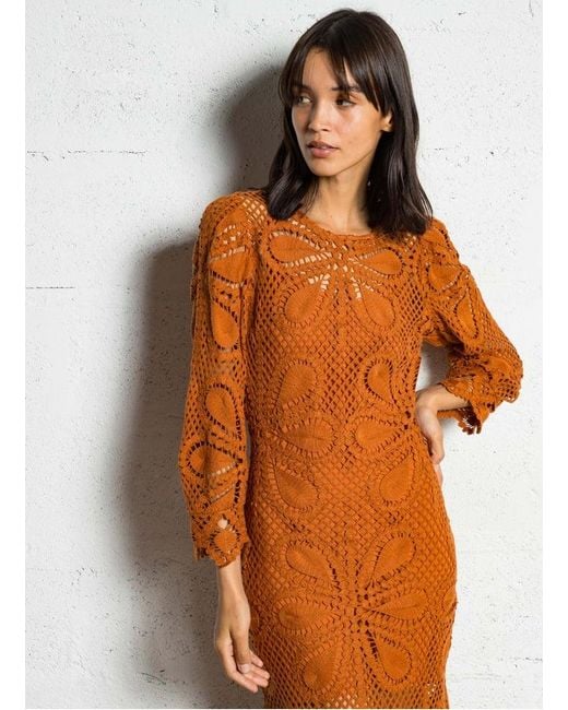 Robe Droite Col Rond En Coton Mélangé Femme Ba&sh en coloris Orange