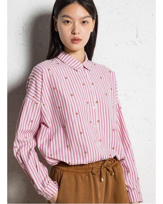 Chemise Oversize Col Classique Rayée À Broderies Femme I Code en coloris Pink