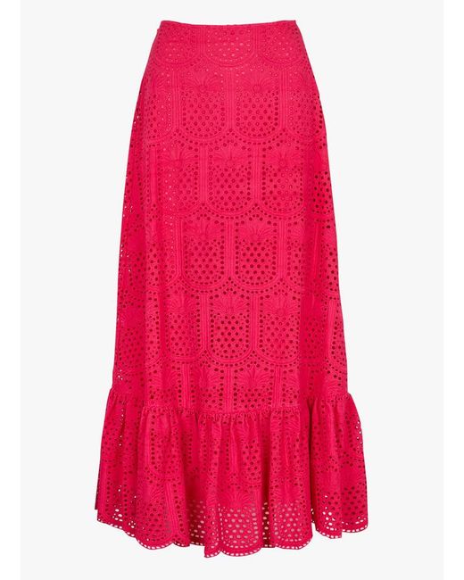 Jupe Longue Droite En Coton Brodé Femme Sundress en coloris Red