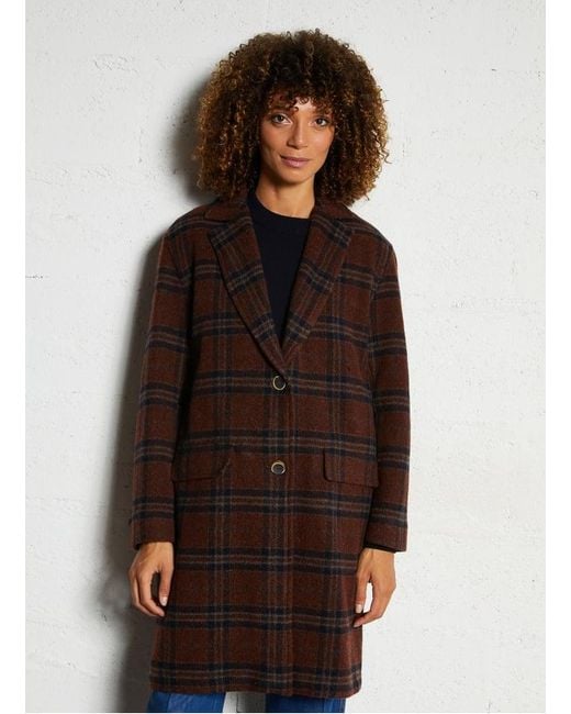 Manteau Long Col Tailleur À Carreaux En Laine Mélangée Femme Diega en coloris Brown