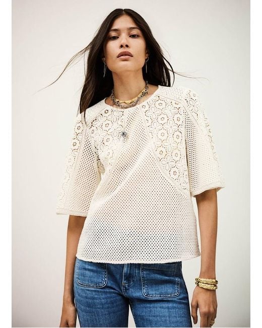 Top Droit En Maille Ajourée Fantaisie Femme Ba&sh en coloris Natural