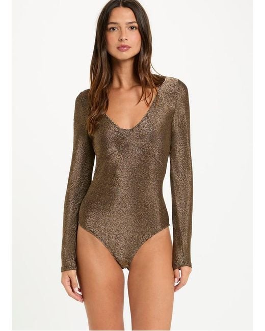 Body Ajusté Manches Longues À Paillettes Femme Morgan en coloris Brown