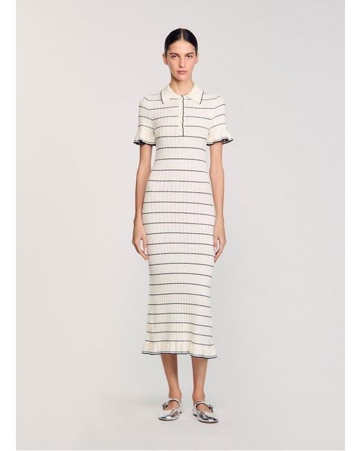 Robe Midi Ajustée À Rayures Femme Sandro en coloris White
