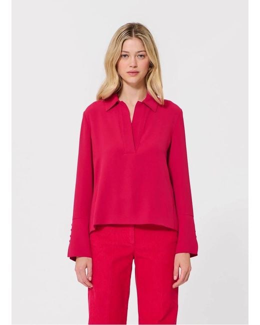 Top Col Polo Manches Longues Uni Femme Tara Jarmon en coloris Red