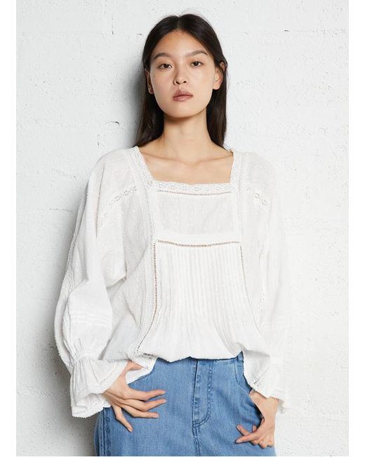 Blouse Col Carré En Coton Femme Louise Misha en coloris White