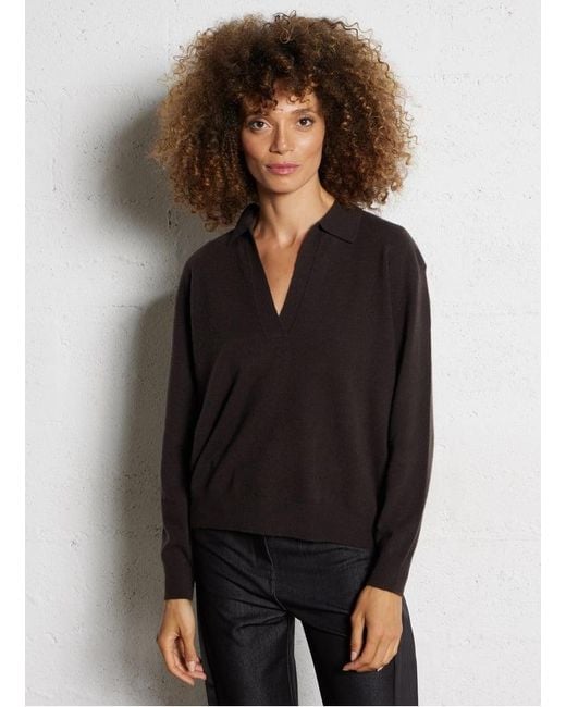 Polo Manches Longues En Cachemire Femme Majestic Filatures en coloris Black