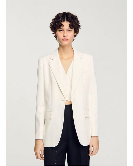 Veste Tailleur Rayée À Sequins Femme Sandro en coloris White