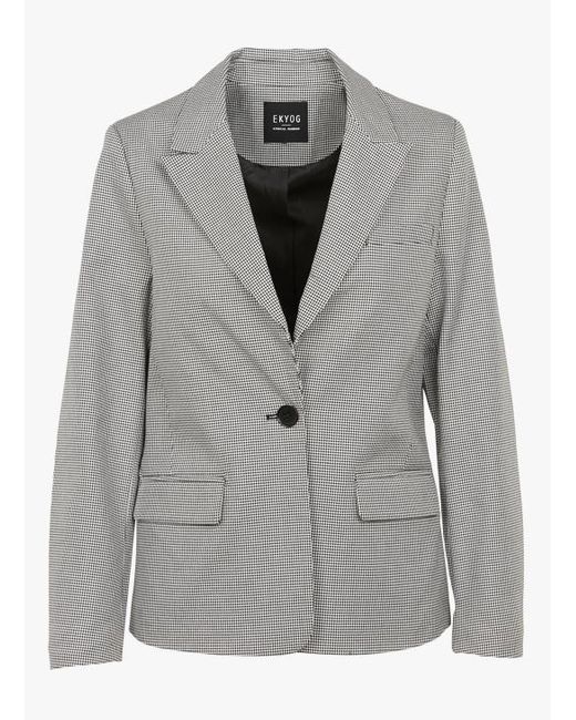 Veste Col Tailleur Imprime Pied De Poule En Coton Synthetique Ekyog En Coloris Gris Lyst