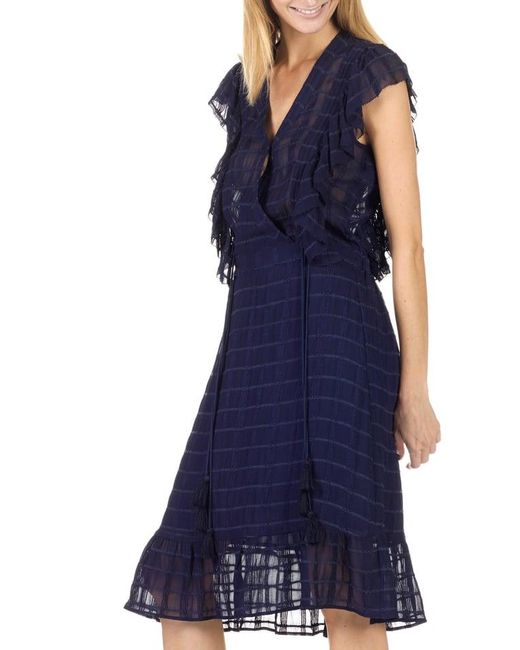 Robe Portefeuille Midi À Volants Qat Femme Swildens en coloris Blue