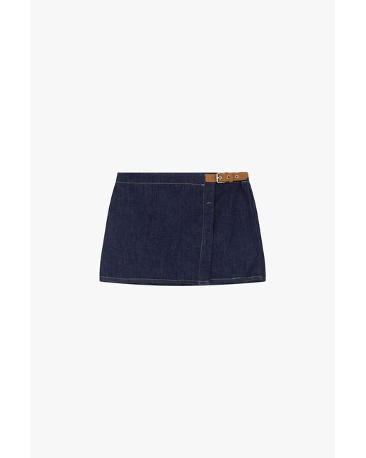 Mini-Jupe En Jean Avec Bretelle Please en coloris Blue