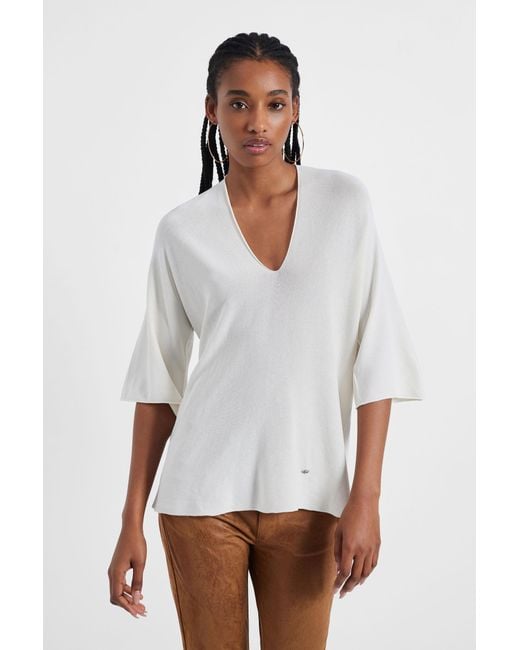 Maglia Monocolour Con Scollo A V di Please in White