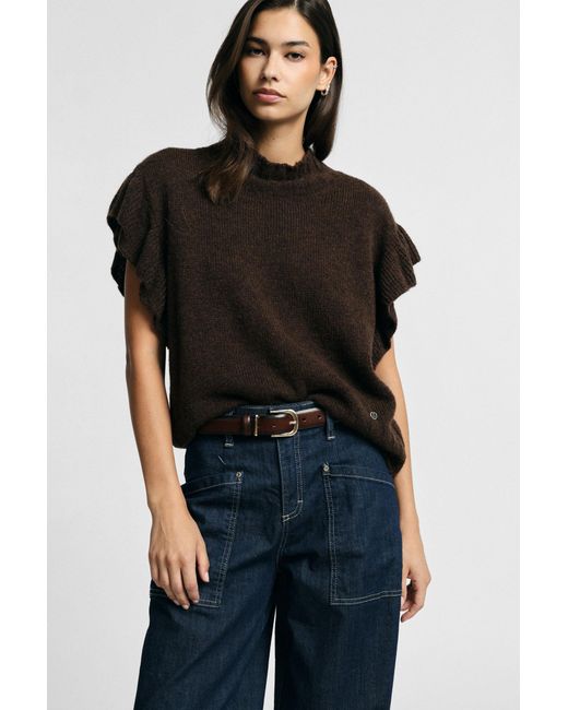 Pull Sans Manches À Manches Volantées Please en coloris Brown
