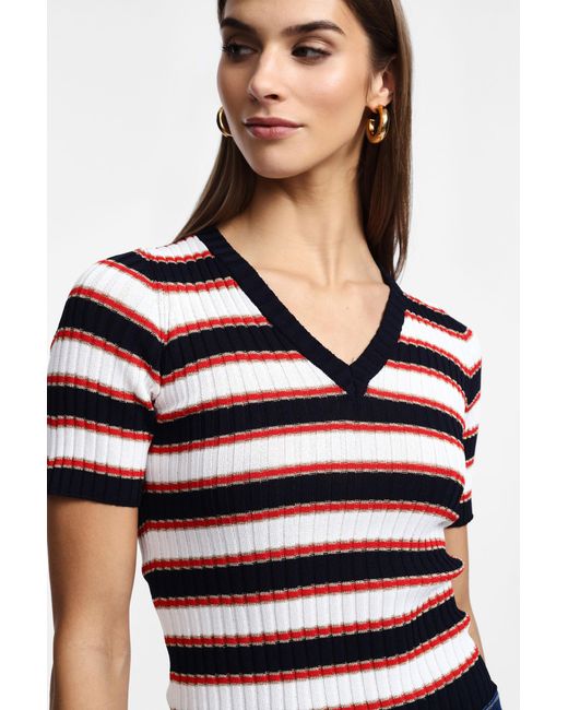 Maglione A Righe Con Scollo A V E Maniche Corte di Please in White