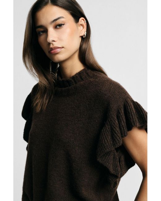 Pull Sans Manches À Manches Volantées Please en coloris Brown