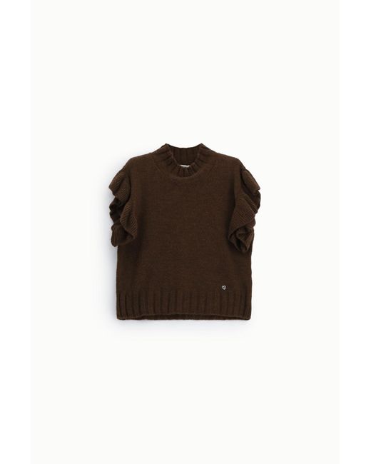 Pull Sans Manches À Manches Volantées Please en coloris Brown