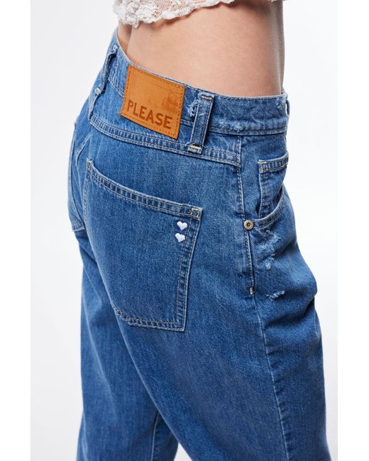 Jeans A Sigaretta Con Microrotture di Please in Blue