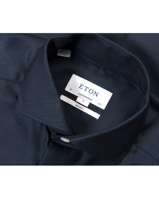 Eton of Sweden Blue Brushed Merino Wool Contemporary Fit Shirt Navy for men