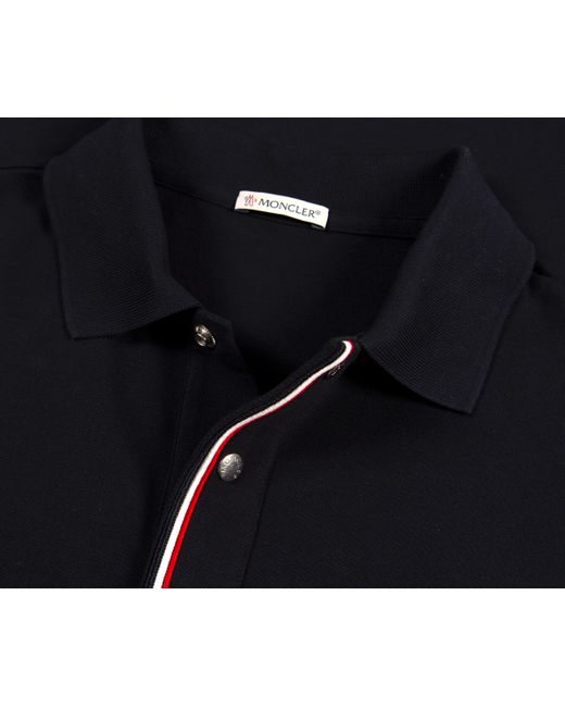 Moncler Blue Ss Placket Piping Polo Navy for men