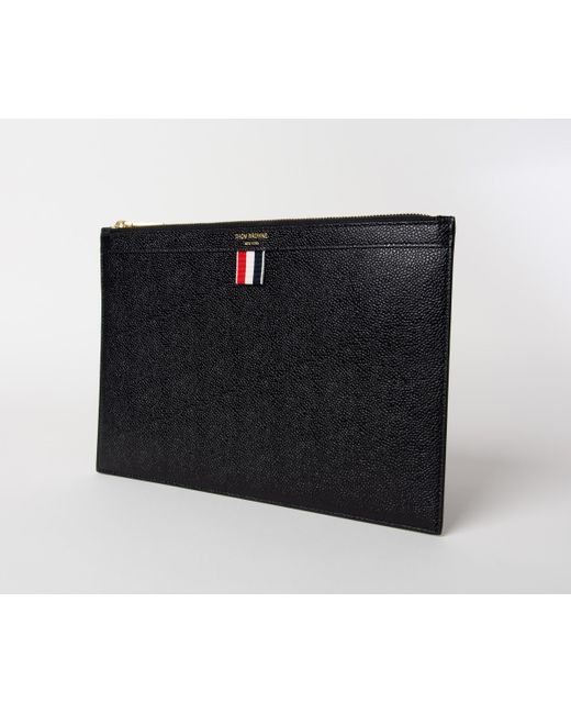 Thom Browne Black Small Tablet Leather Clutch for men