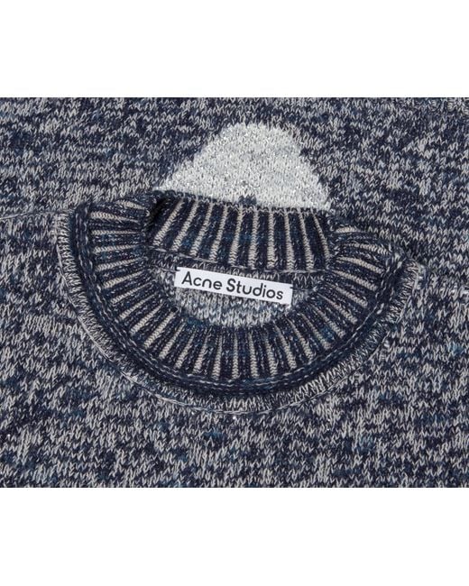 Acne Blue Crew Neck Knit Jumper Blackbird/Multi for men
