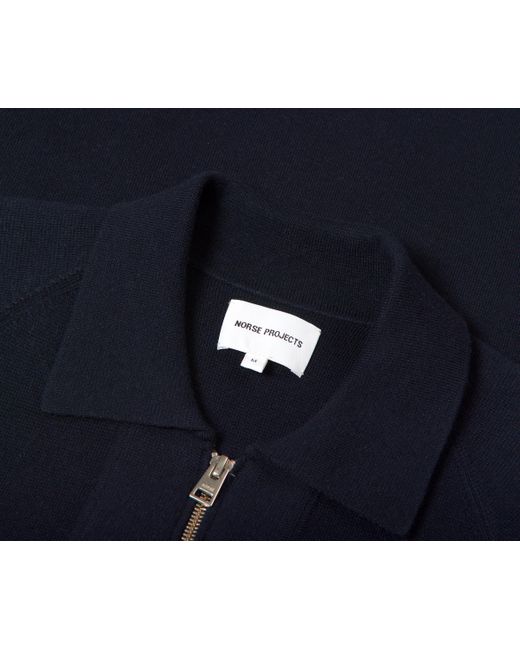 Norse Projects Blue Bjarne Merino Full Zip Knitted Overshirt Navy for men