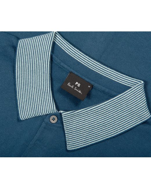 Paul Smith Striped Collar Full Button Polo Blue for men