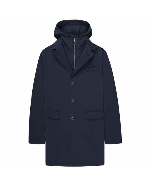 Herno Blue Hooded Trench Coat for men