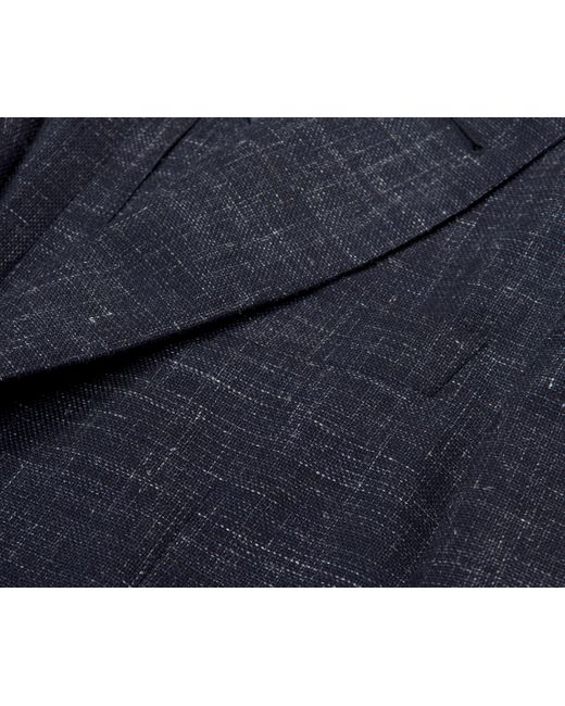 Canali Blue Linen Unlined Textured Blazer Navy for men