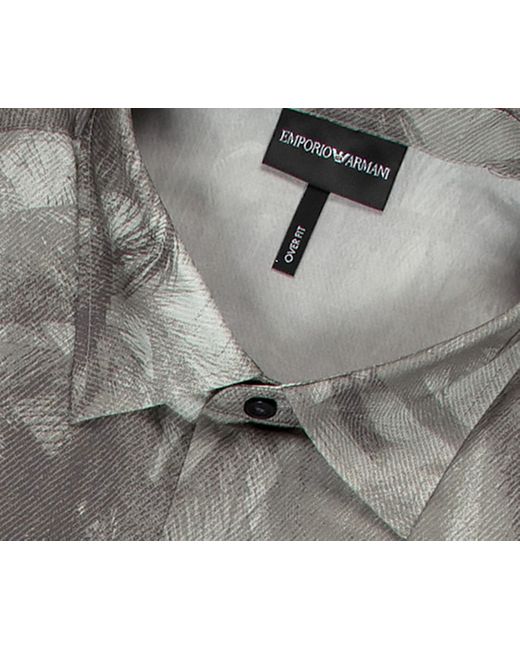 Emporio Armani Gray Feather Patterned Ss Shirt Grey for men